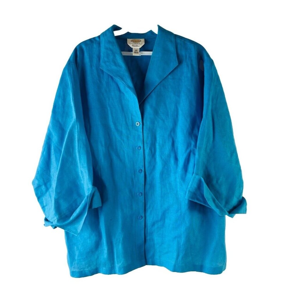 Talbots Rish Linen Button Front Collared Shirt Bl… - image 1